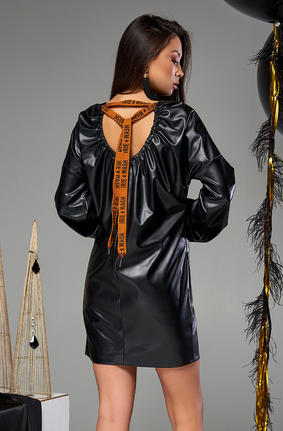 Платье Хилари М19 черное с  оранжевым шнурком 